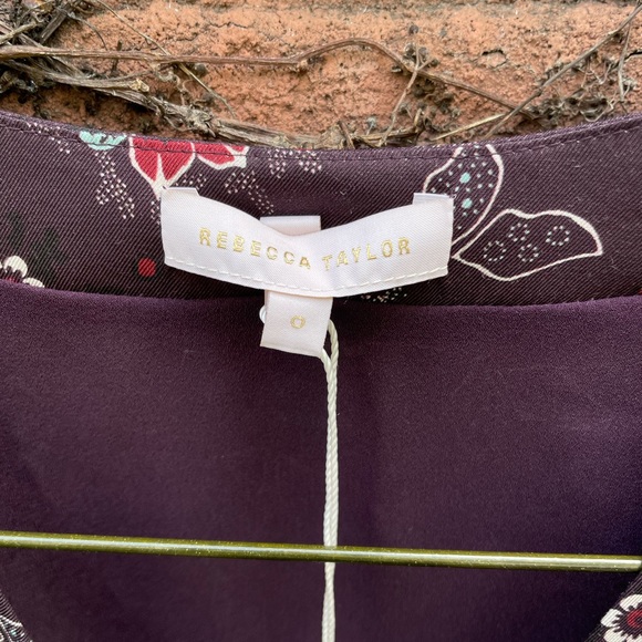 NWT!! Rebecca Taylor Claudine Plum Floral Silk Twill Dress Size 0 - Picture 5 of 7